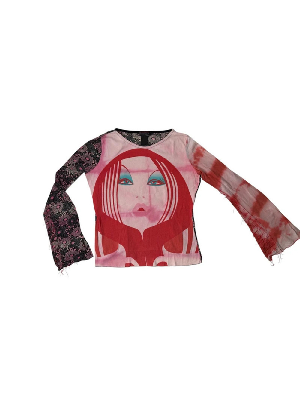 Vintage Custo Barcelona Long Sleeve Top Woman's Face Y2K 2000s